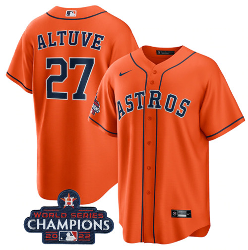 Men's Houston Astros #27 Jose Altuve Orange 2022 World Series Champions Home Stitched Baseball Jersey